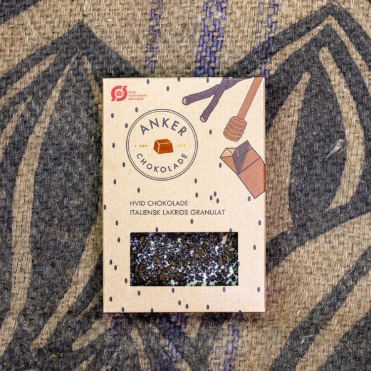 Anker Chokolade - Plade med Hvid chokolade og Italiensk lakrids granulat