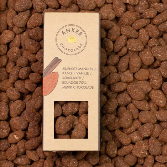 Dragee - Brændte mandler, kanel, vanilje, rørsukker & Ecuador 70% mørk chokolade